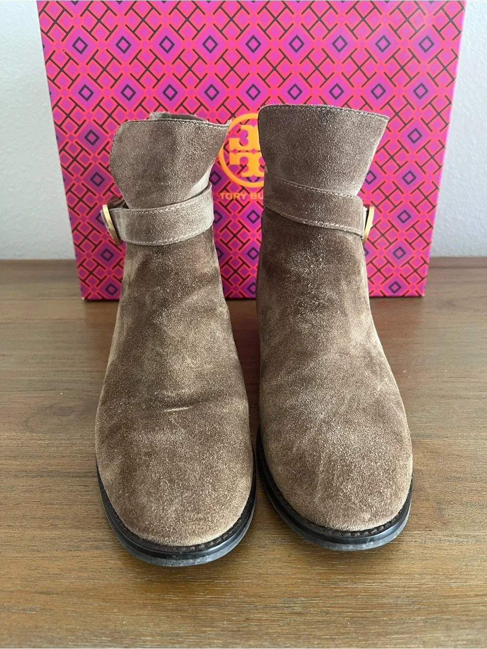 Tory Burch Brooke Ankle Bootie Suede River Rock Sz: 7
